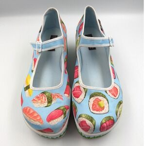 Hot Chocolate Design Sushi Mary Jane Platform Shoes Blue Novelty Women's Size 11